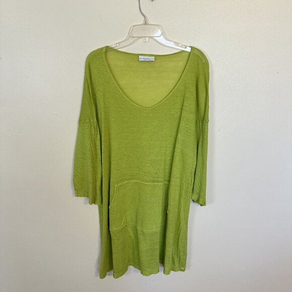 Bryn Walker Green Linen Blend V Neck Tunic Dress Womens Medium Beach Cover Up - Picture 10 of 10